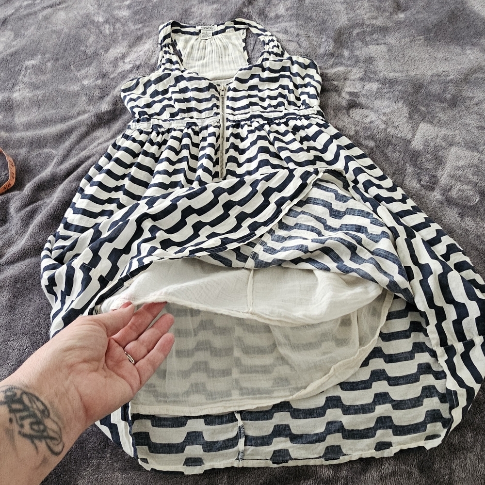 Pinky Striped Nautical Dress Cotton Racer Back Navy Blue/ Light Beige Small - Picture 3 of 11